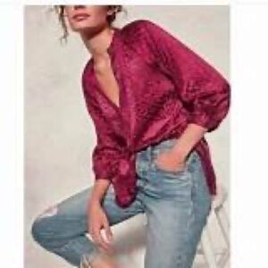 By Anthropologie Susanna Burnout Velvet Buttondown blouse top Sz S